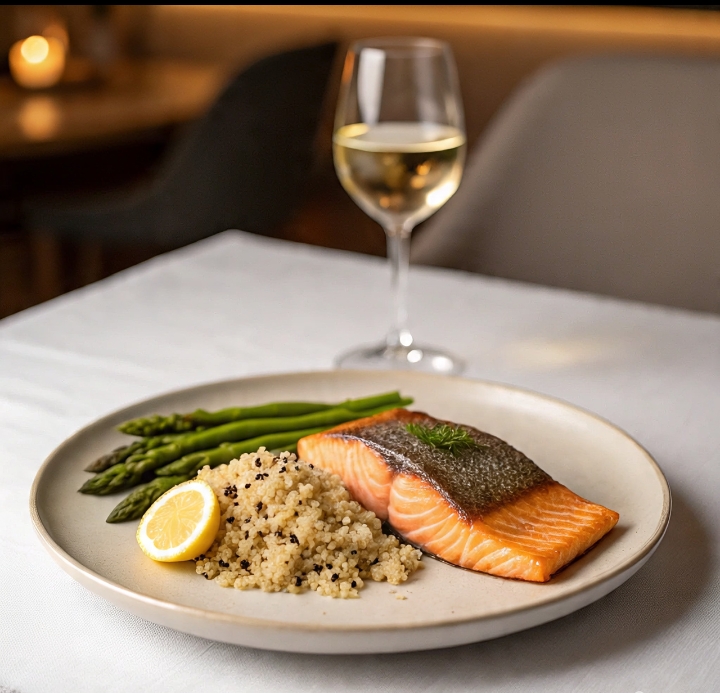 Salmon with Quinoa and Asparagus: