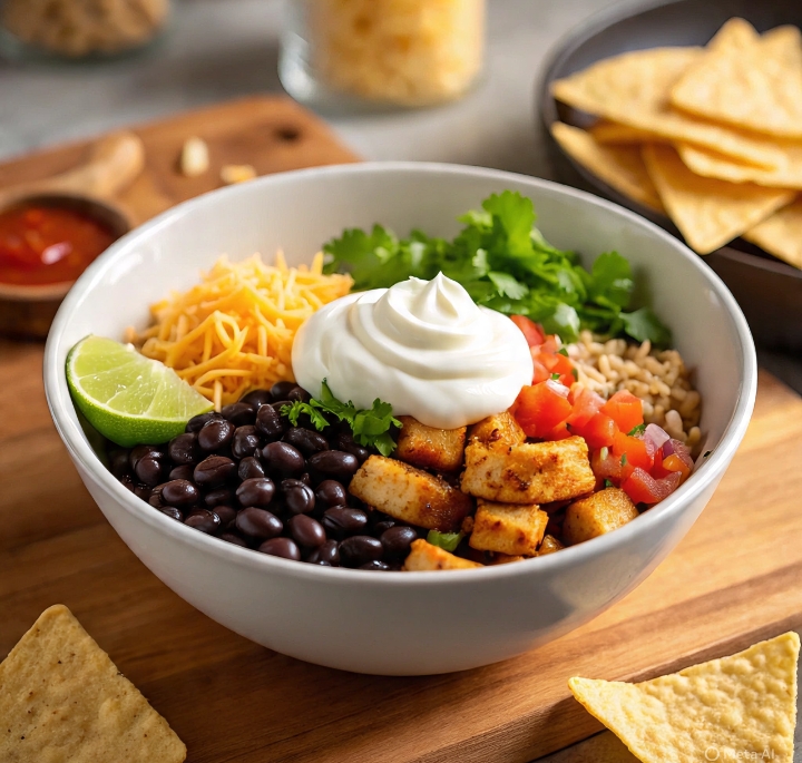 Chicken and Black Bean Burrito Bowls: