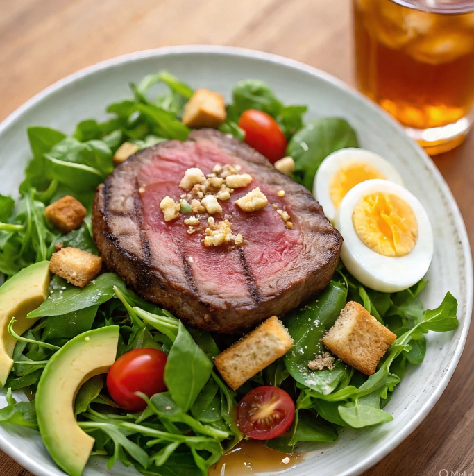 Steak Salad with Mixed Greens and a Light Dressing:
